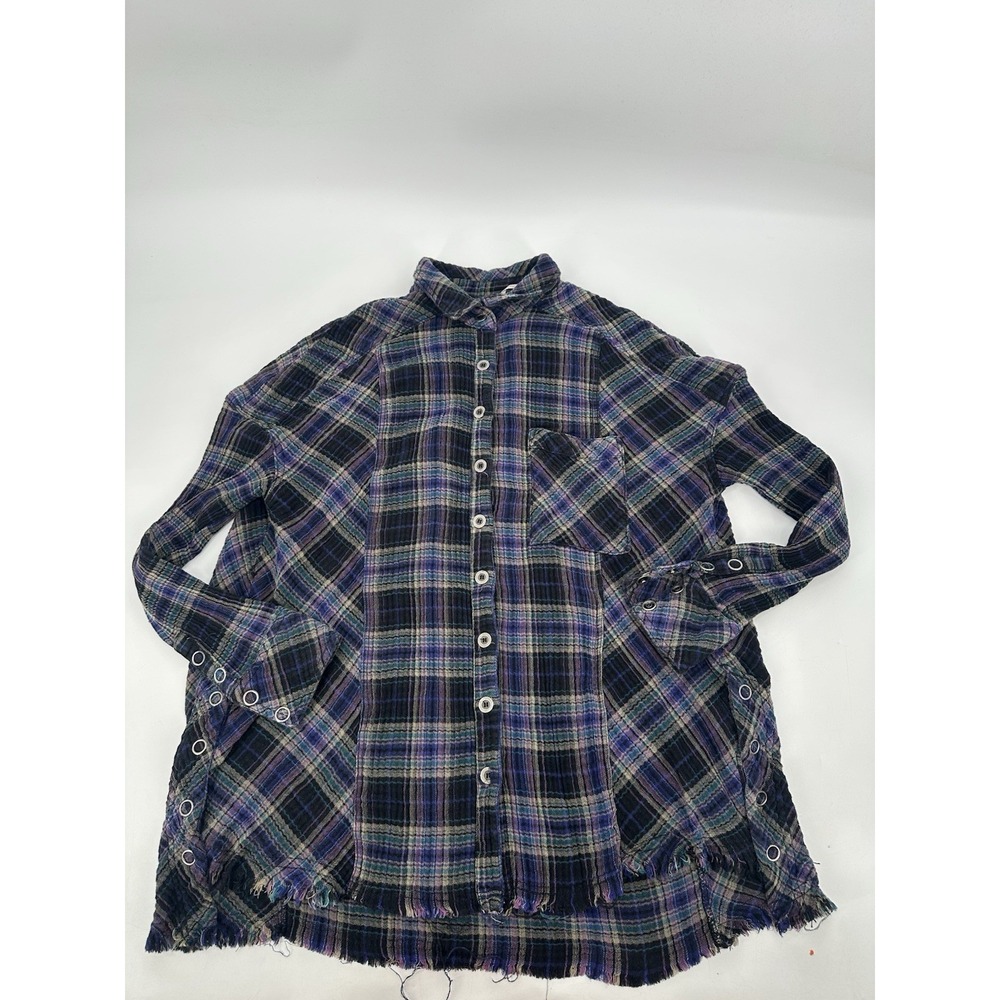 Free People Shirt Size XS Plaid Button Up Shacket Juniper Ridge Snap Side. Nice!